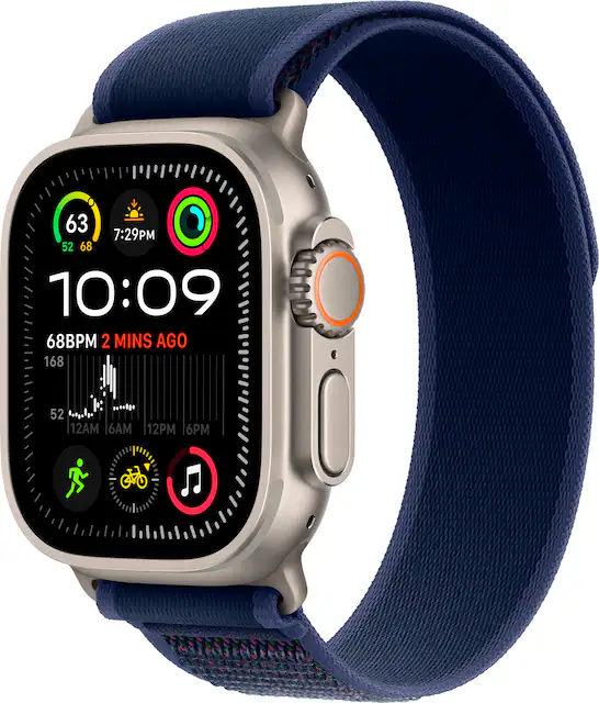 Apple Watch Ultra 2 GPS Cellular 49mm Titanium Case with Blue Trail Loop S M Natural Verizon 2024 MX4J3LW A Best Buy