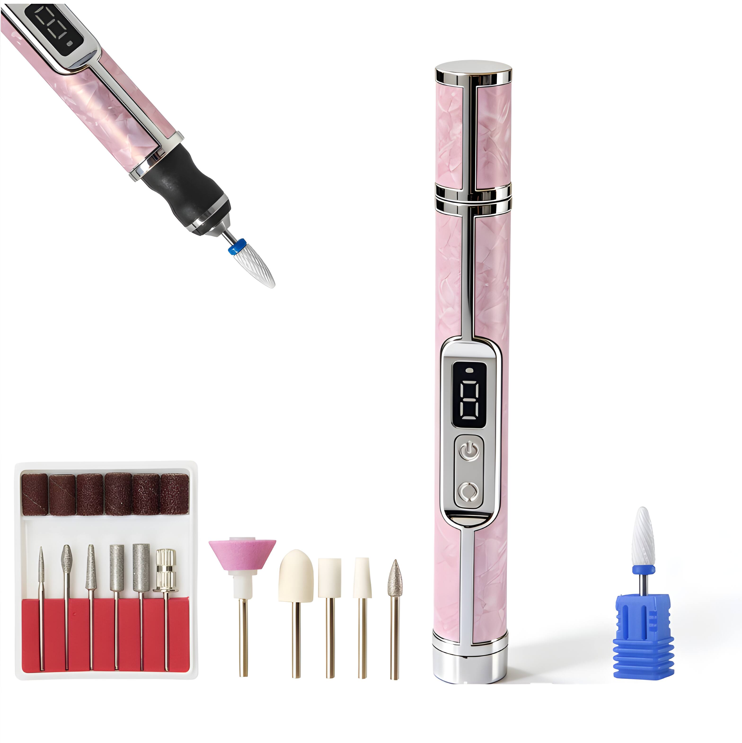 Front. Cluzine - Rechargeable Nail Drill, 20000RPM, 6 Grinding Heads, LED Display, for Home Manicure.