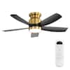 Front. Sofucor - 42 Inch Flush Mount Ceiling Fan with Lights & Remote Ultra Quiet 6-Speed DC Motor Bedroom Modern Low Profile Fan - Gold Black.
