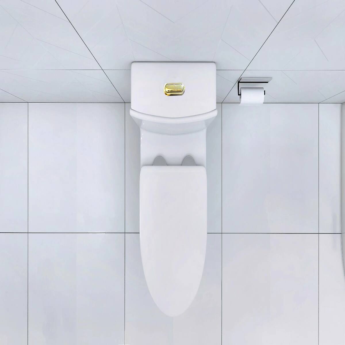 Back. Loheer - Loheer Elongated One Piece Toilet White Porcelain Modern Skirted Dual Flush Bathroom - White.