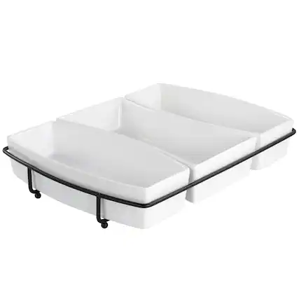 Front. Gibson - Gibson Elite Gracious Dining 4 Piece Stoneware Tidbit Dish with Metal Rack Serving Set in White - White.