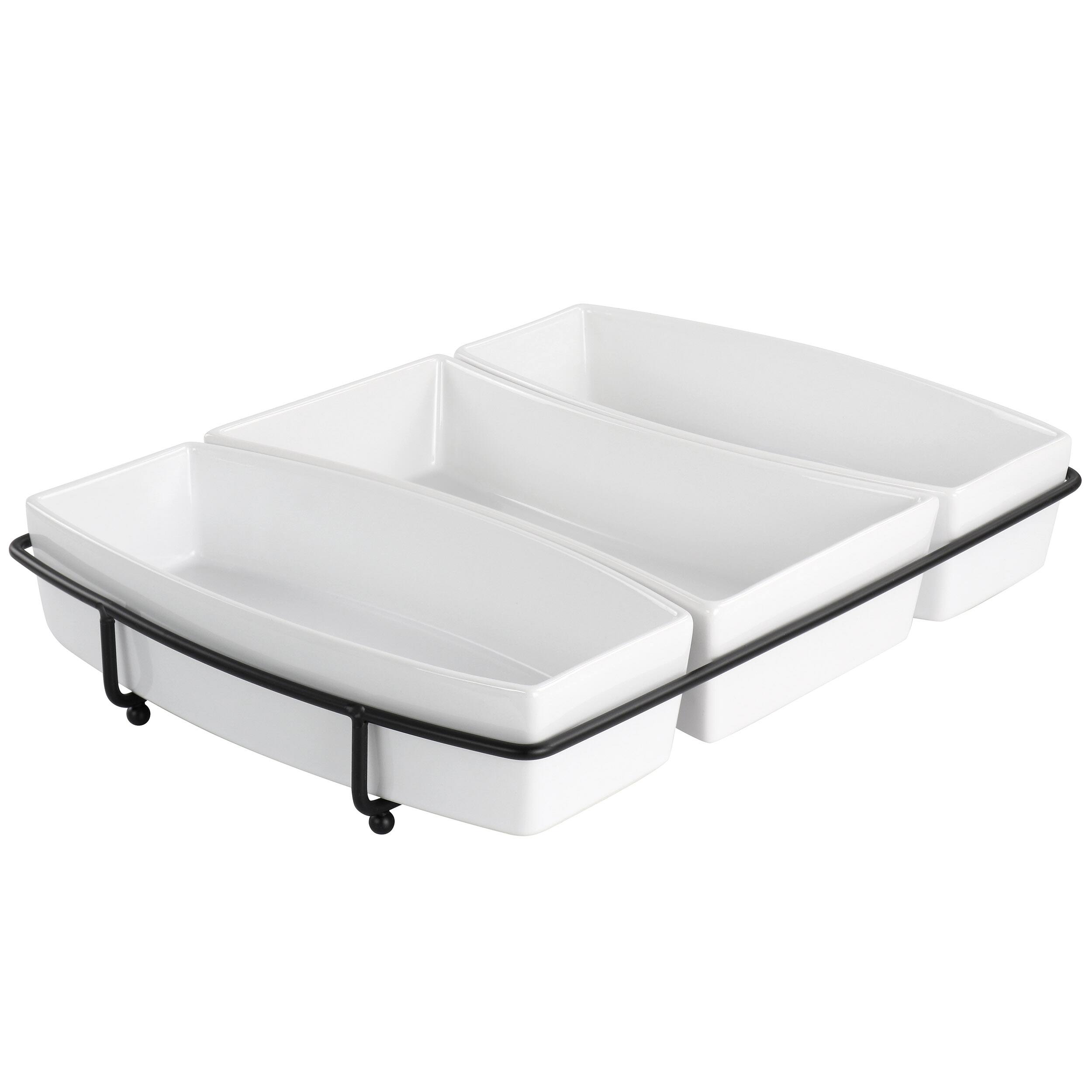 Front. Gibson - Gibson Elite Gracious Dining 4 Piece Stoneware Tidbit Dish with Metal Rack Serving Set in White - White.