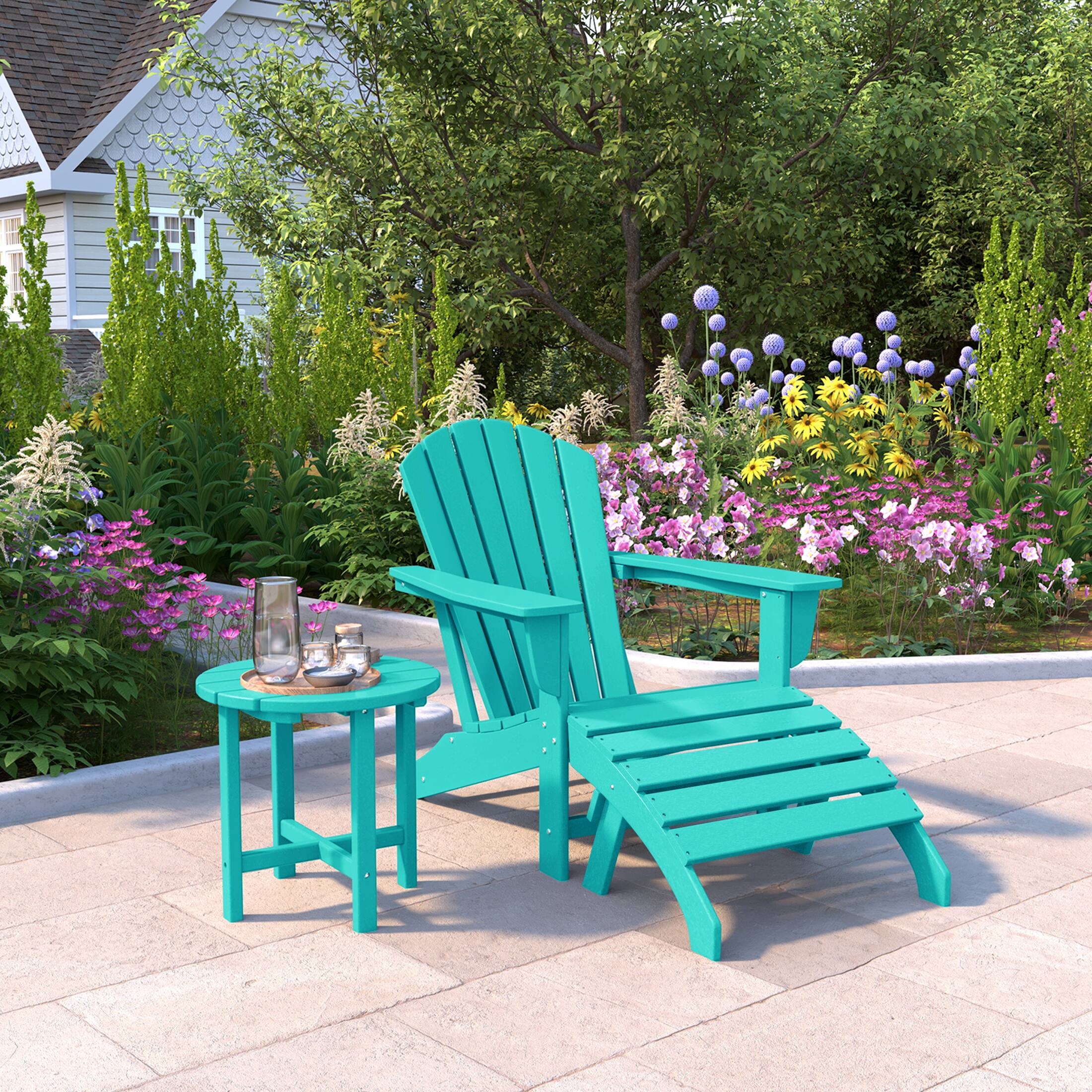 Angle. WestinTrends - WestinTrends Dylan Outdoor Adirondack Chair With Ottoman And Side Table 3-Piece Set - Turquoise.