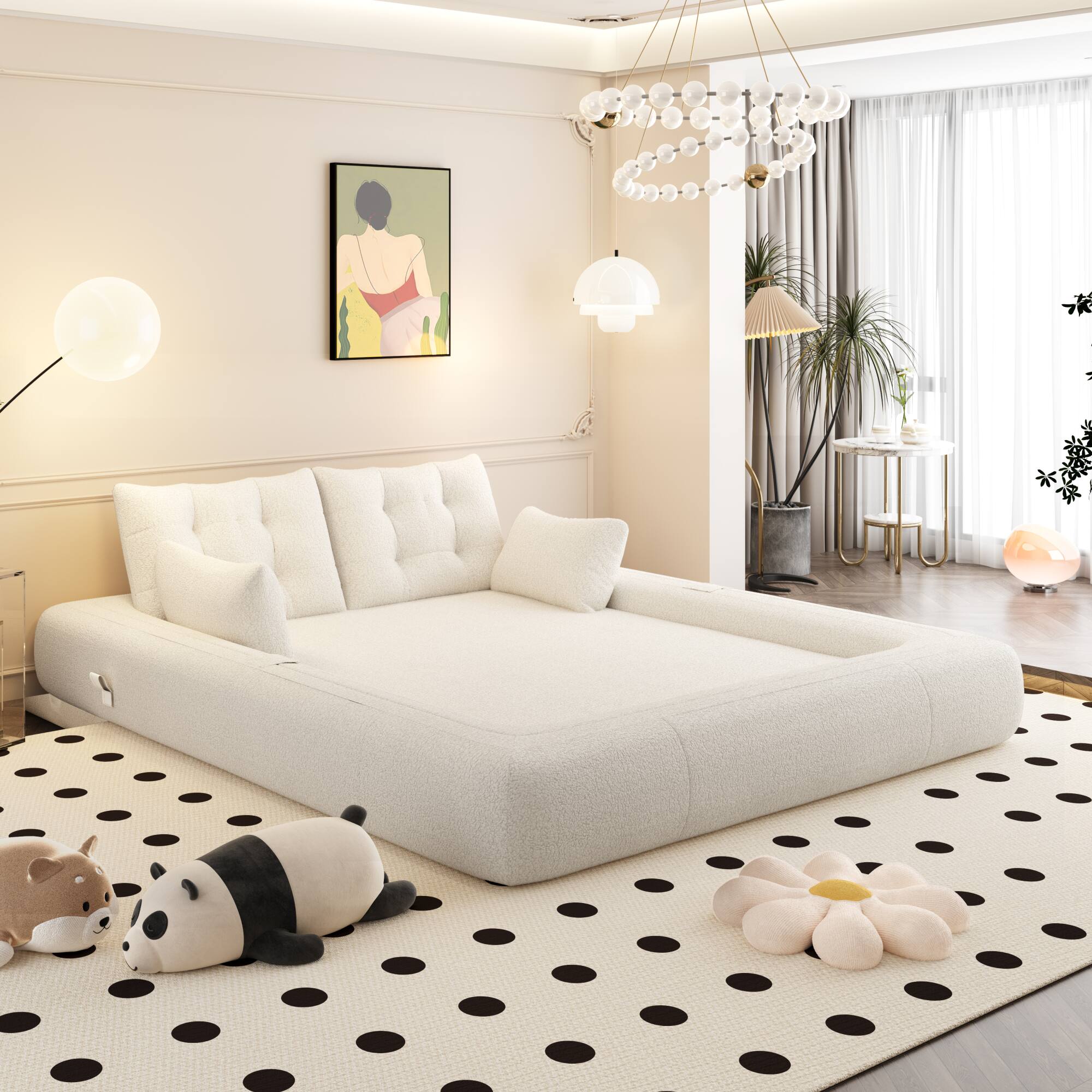 Alt View 2. GOODSILO - Multi-Functional Floor Sofa Bed | Versatile Seating & Sleeper with Removable Pillows for Modern Spaces - Beige+White.