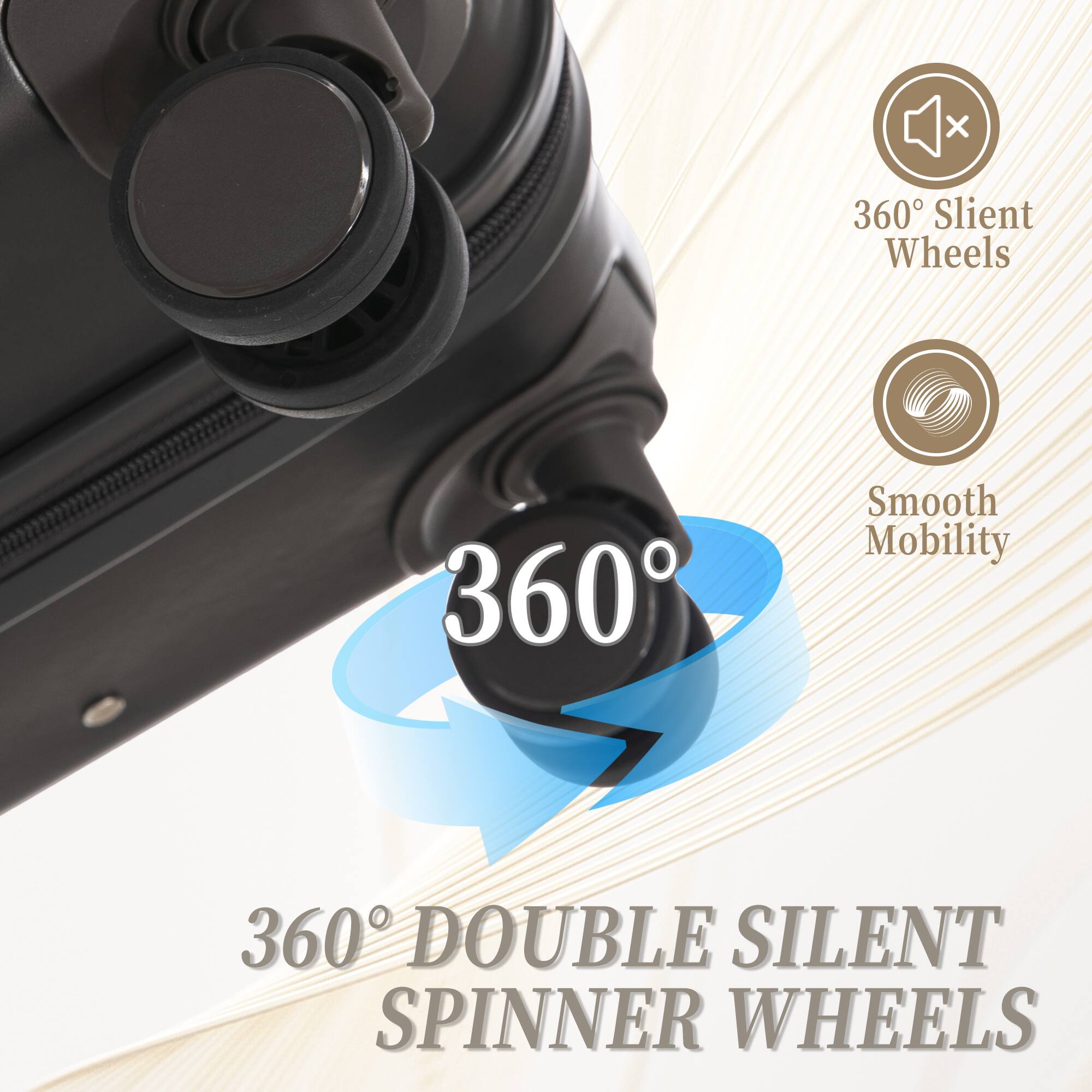 360° Silent Wheels  
Smooth Mobility  
360° DOUBLE SILENT SPINNER WHEELS