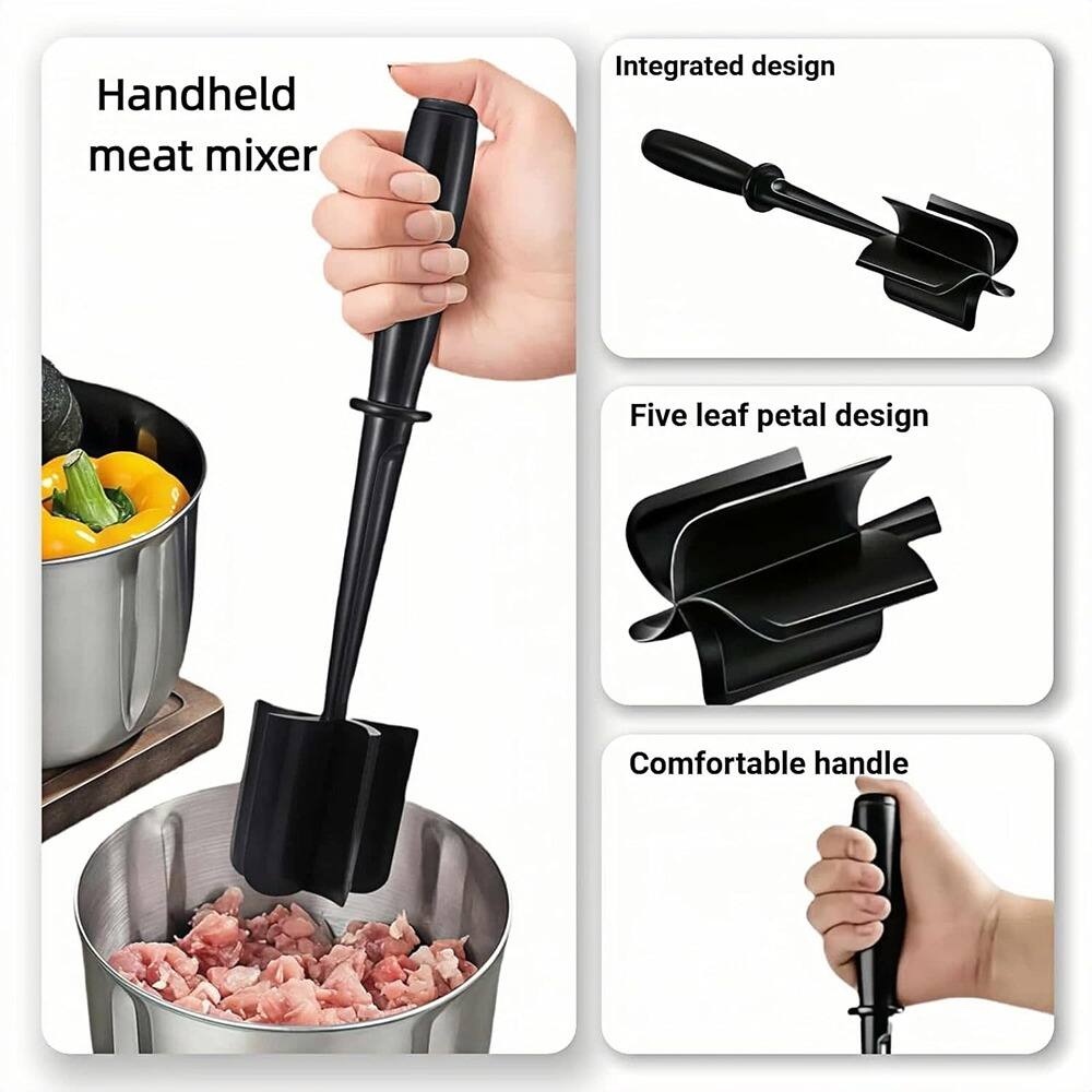 - Handheld meat mixer
- Integrated design
- Five leaf petal design
- Comfortable handle