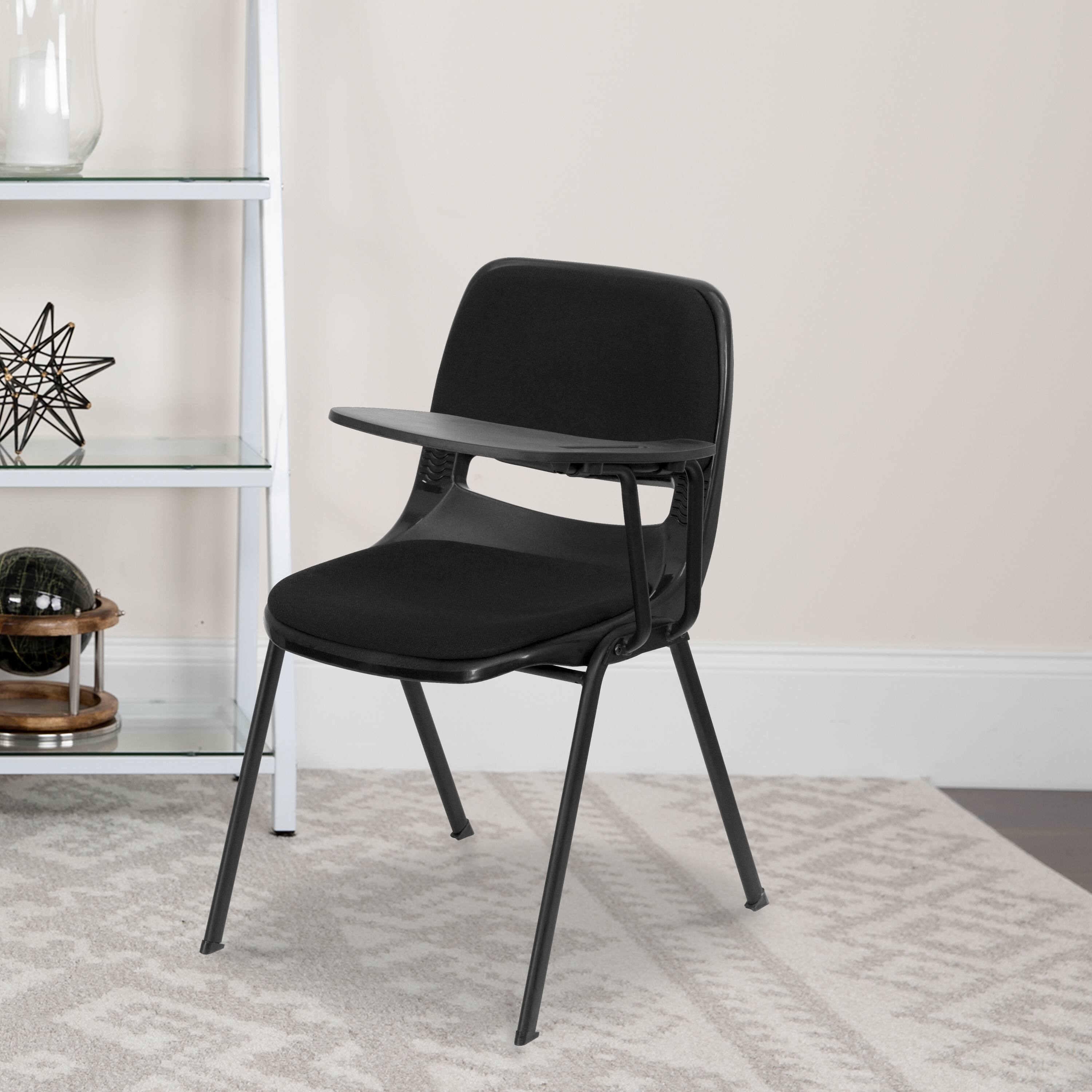 Alt View 1. Emma + Oliver - Padded Ergonomic Shell Chair with Left Handed Flip-Up Tablet Arm - Black.