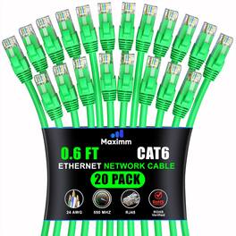 Maximm - Cat 6 Ethernet Cable 0.6 ft (20-Pack) - UTP, 10Gbps, 550MHz