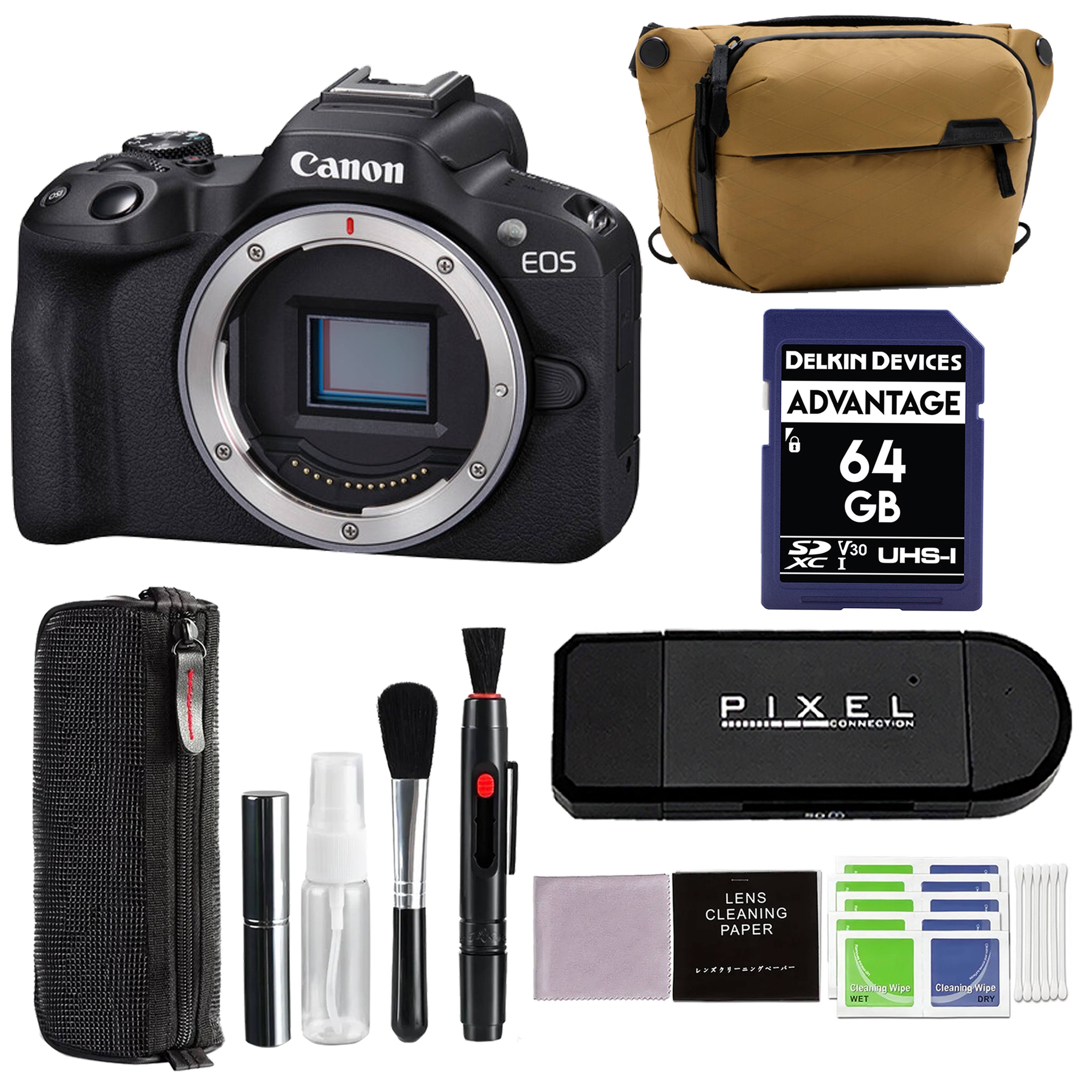 Bundle - Canon - EOS R50 Mirrorless Vlogging Camera (Body Only / with 64GB SD Card + Peak Design Sling Bag + More - Black