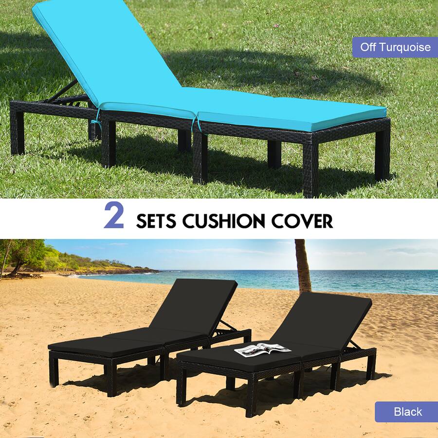 Off Turquoise Costway Patio Rattan Lounge Chair Chaise Recliner Adjust Cushion Cover ...