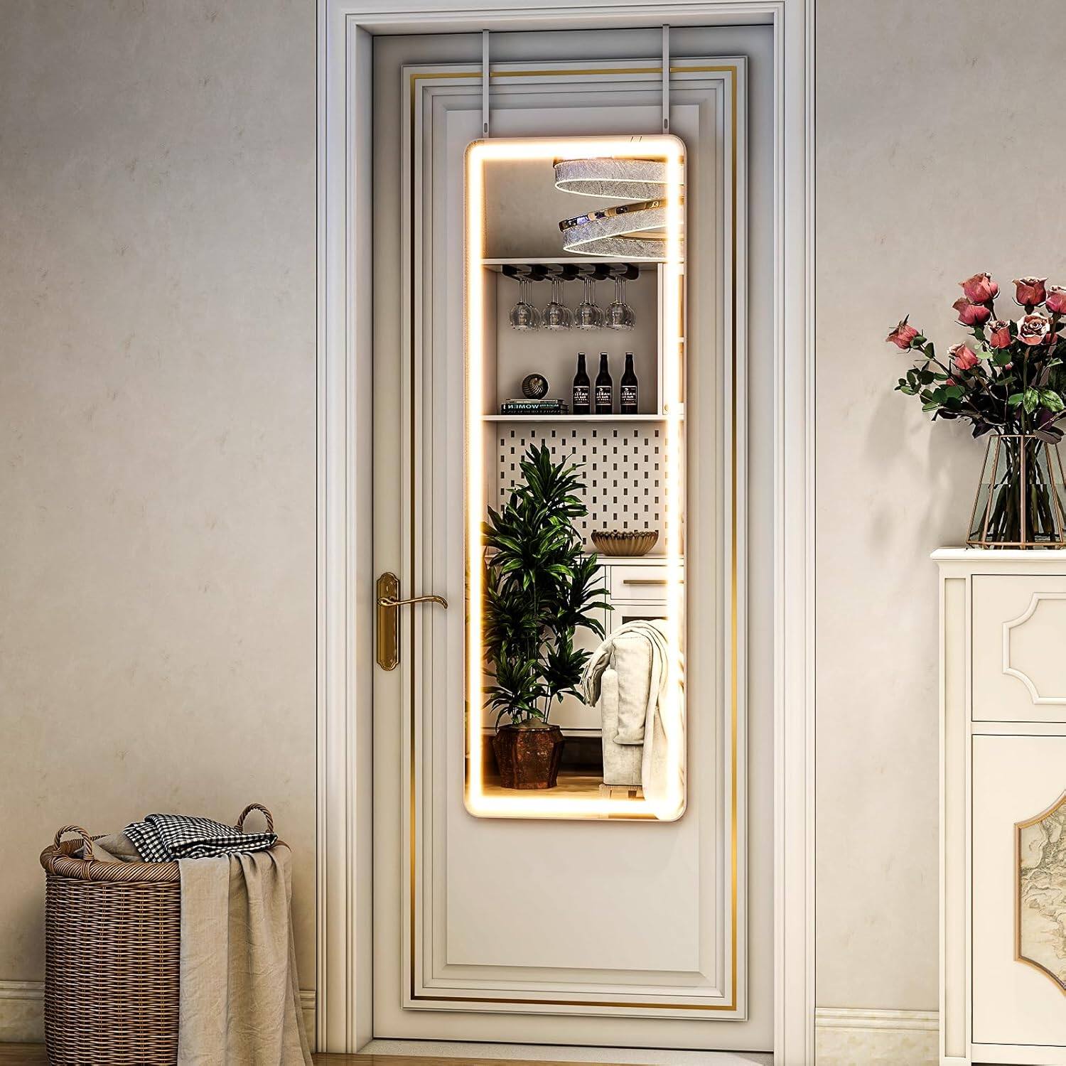 Back. Stamp n Camp - Door Mirror Full Length with Lights,Tempered Glass 16"x48" Led Full Length Mirror with Dimming & 3 Color Lighting... - Rectangle-48"L×16"W.