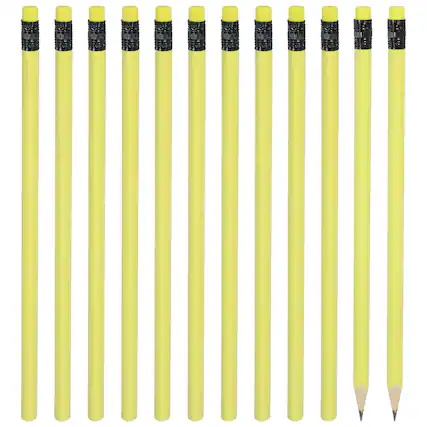Front. Unique Bargains - Triangle Wooden Pencils Bulk, 12pcs HB Graphite Pencils w/ Eraser for Office, Eng, Writing, Art, Drawing - Yellow.