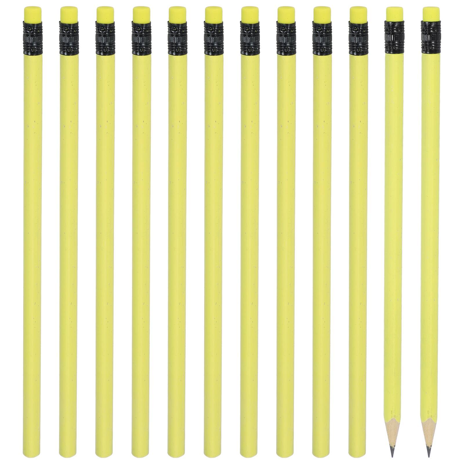 Front. Unique Bargains - Triangle Wooden Pencils Bulk, 12pcs HB Graphite Pencils w/ Eraser for Office, Eng, Writing, Art, Drawing - Yellow.