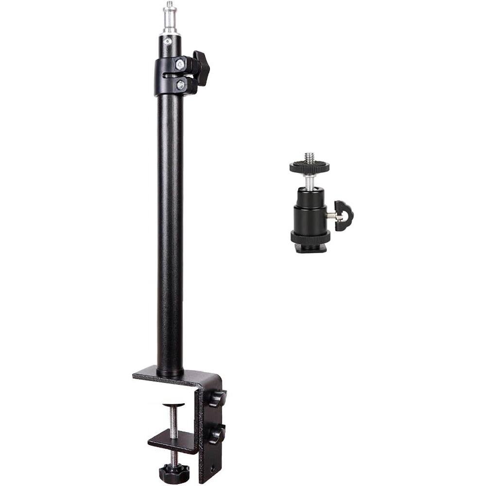 PARKER SLATER - Adjustable camera desk mount with C-clamp, 18"-29" stand, ball heads, and cold shoe adapters for webcam, DSLR