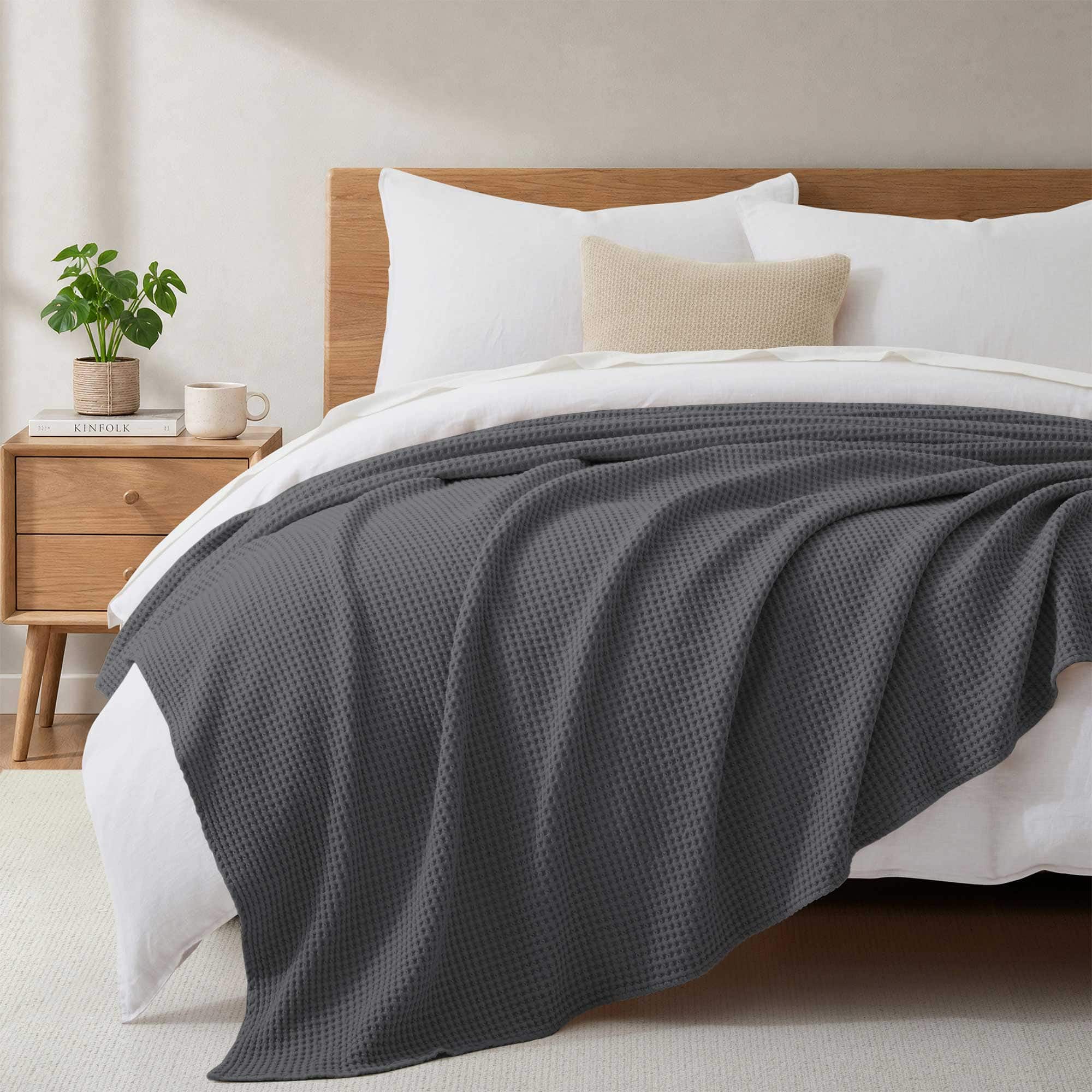 Peace Nest - 100% Egyptian Cotton Waffle Textured Throw Blanket, Twin - Dark Blue
