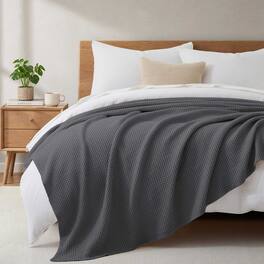 Peace Nest - 100% Egyptian Cotton Waffle Textured Throw Blanket, Twin - Dark Blue