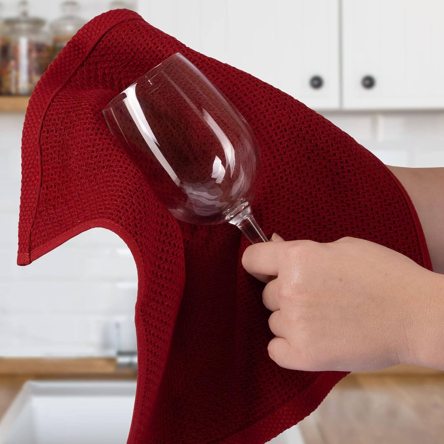 Alt View 1. Zulay Kitchen - Zulay Kitchen Towels 6 Pack 100% Cotton Waffle Weave - 12x12” Super Absorbent Dish Towels for Kitchen - Red.