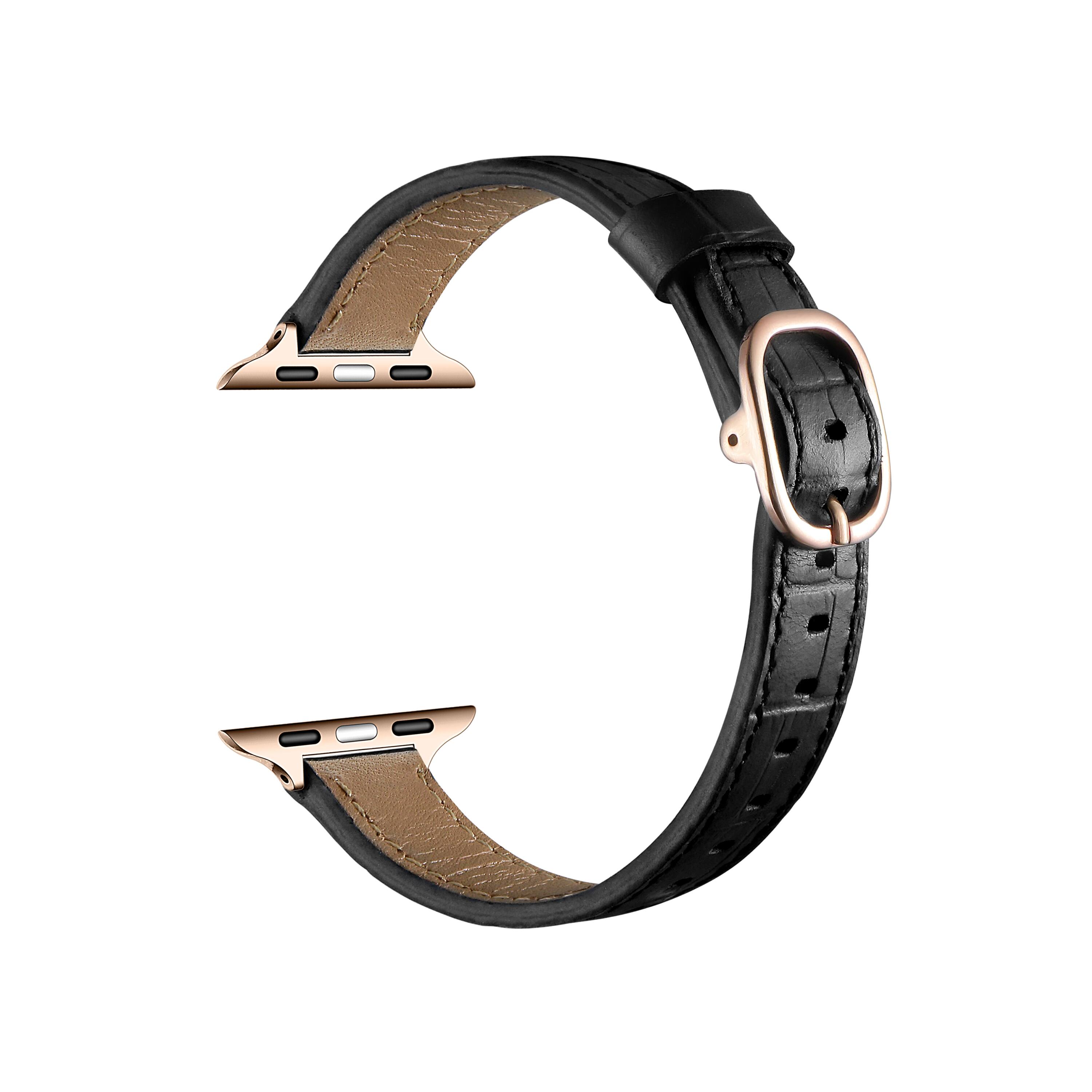 Angle. Posh Tech - Carmen Skinny Croc Leather Band for Apple Watch - Black.