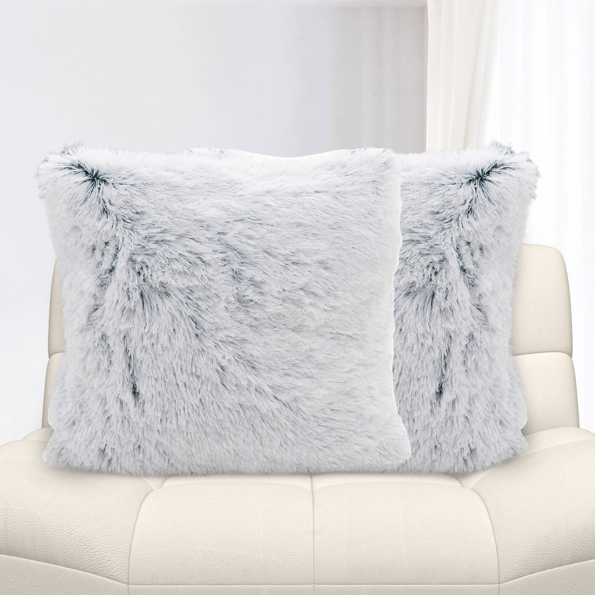 Alt View 9. Cheer Collection - Shaggy Faux Fur Throw Pillows with Inserts Included - Soft, Long Hair Cozy Accent Pillows for Couch or Bed, Set of 2 - Taupe.