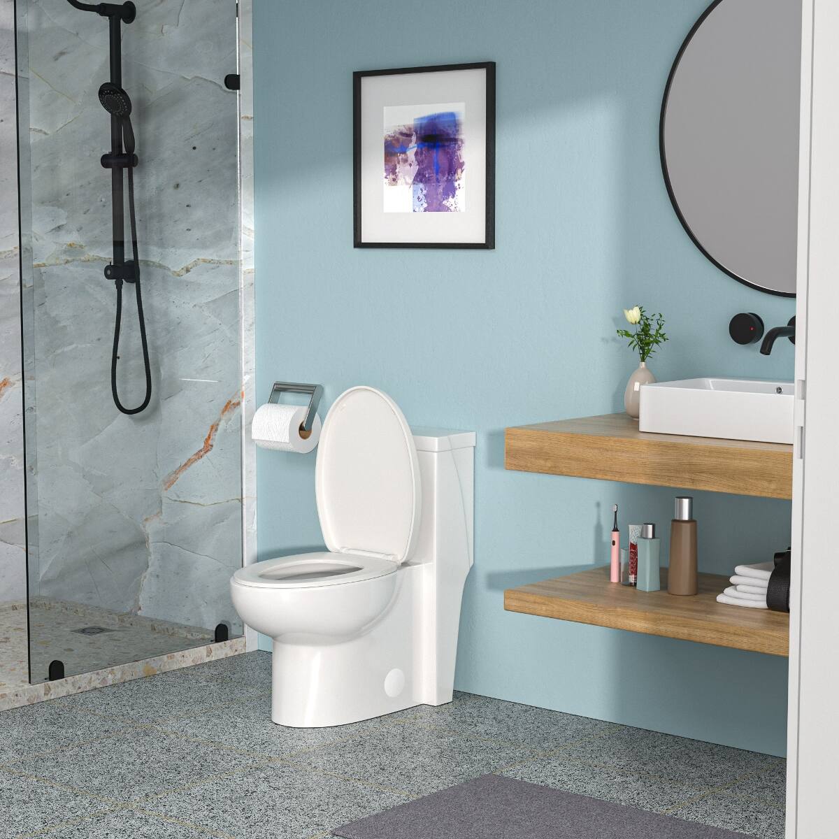 Back. Loheer - Loheer White Ceramic One Piece Toilet, Twelve Inch Rough In, Soft Close Seat - White.
