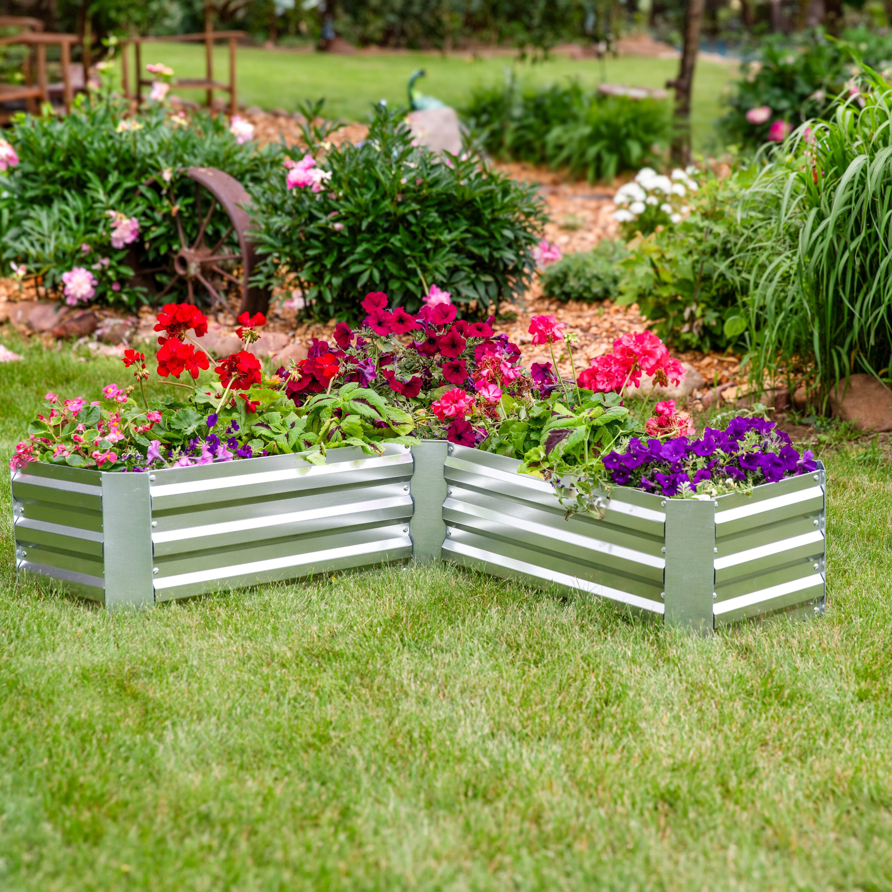 Alt View 10. Sunnydaze - Galvanized Steel L-Shaped Raised Garden Bed - Silver.