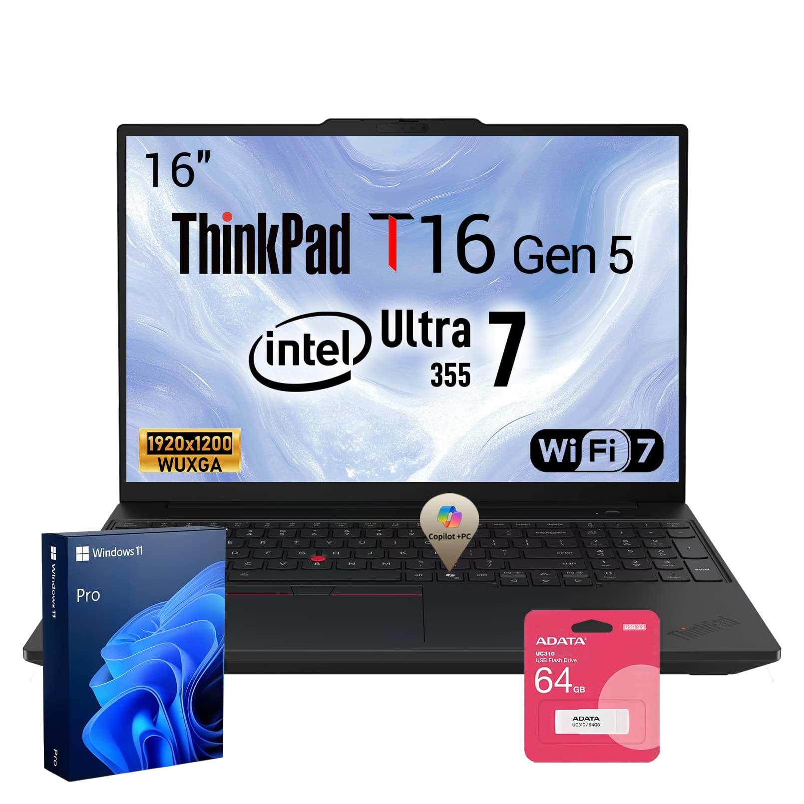 Lenovo - Upgraded - ThinkPad T16 16"FHD+ Laptop - Intel Core Ultra 7 355 - 16GB RAM 1TB SSD - Backlit KB - FP Reader - 64GB USB Drive - Black