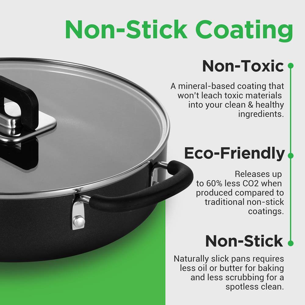 Non-Stick Coating

Non-Toxic  
A mineral-based coating that won't leach toxic materials into your clean & healthy ingredients.

Eco-Friendly  
Releases up to 60% less CO2 when produced compared to traditional non-stick coatings.

Non-Stick  
Naturally slick pans require less oil or butter for baking and less scrubbing for a spotless clean.