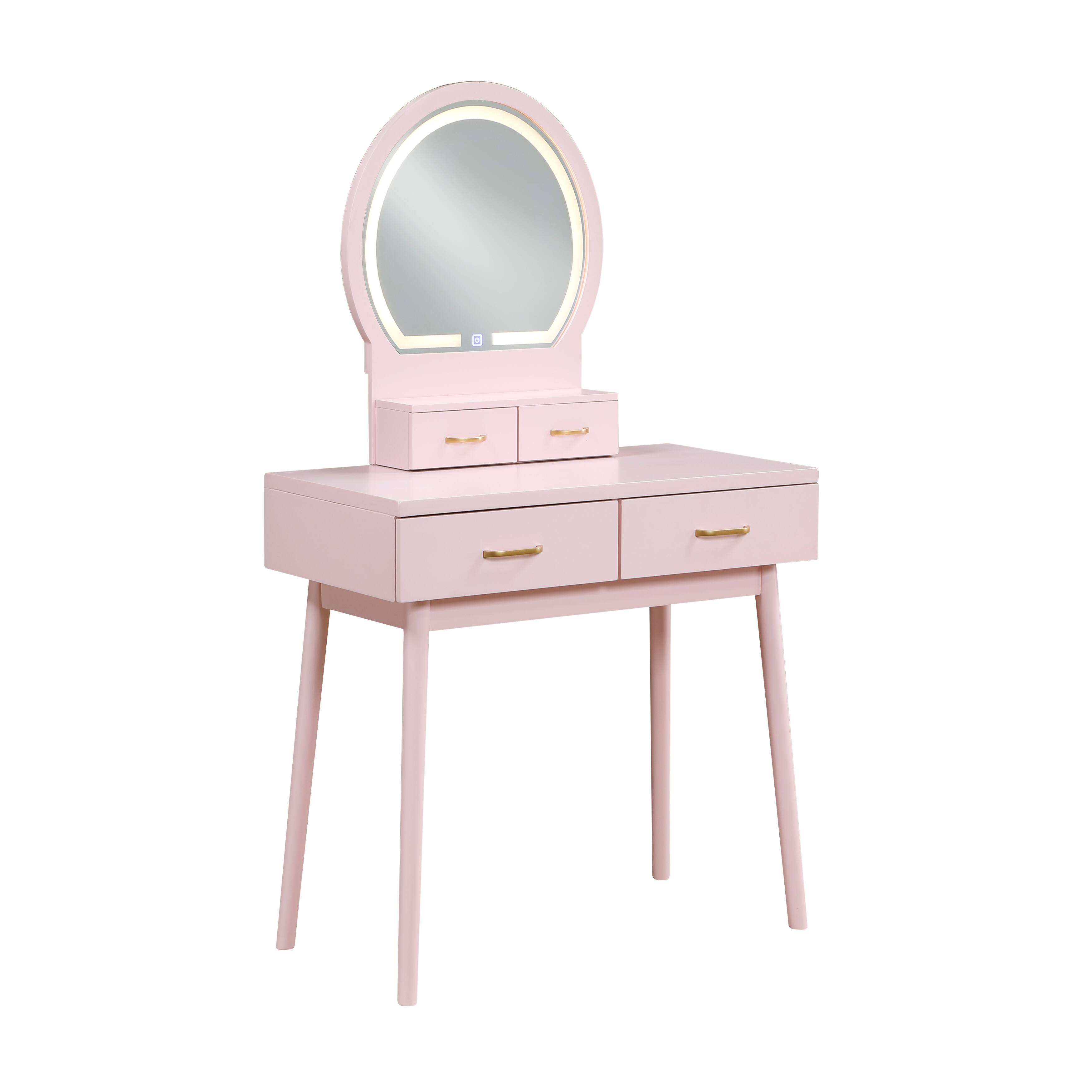 Alt View 2. APRILSOUL - Beautiful Pink Finish Vanity Dresser with Mirror and Stool Set Storage Drawers Bedroom Furniture 1pc - Pink.