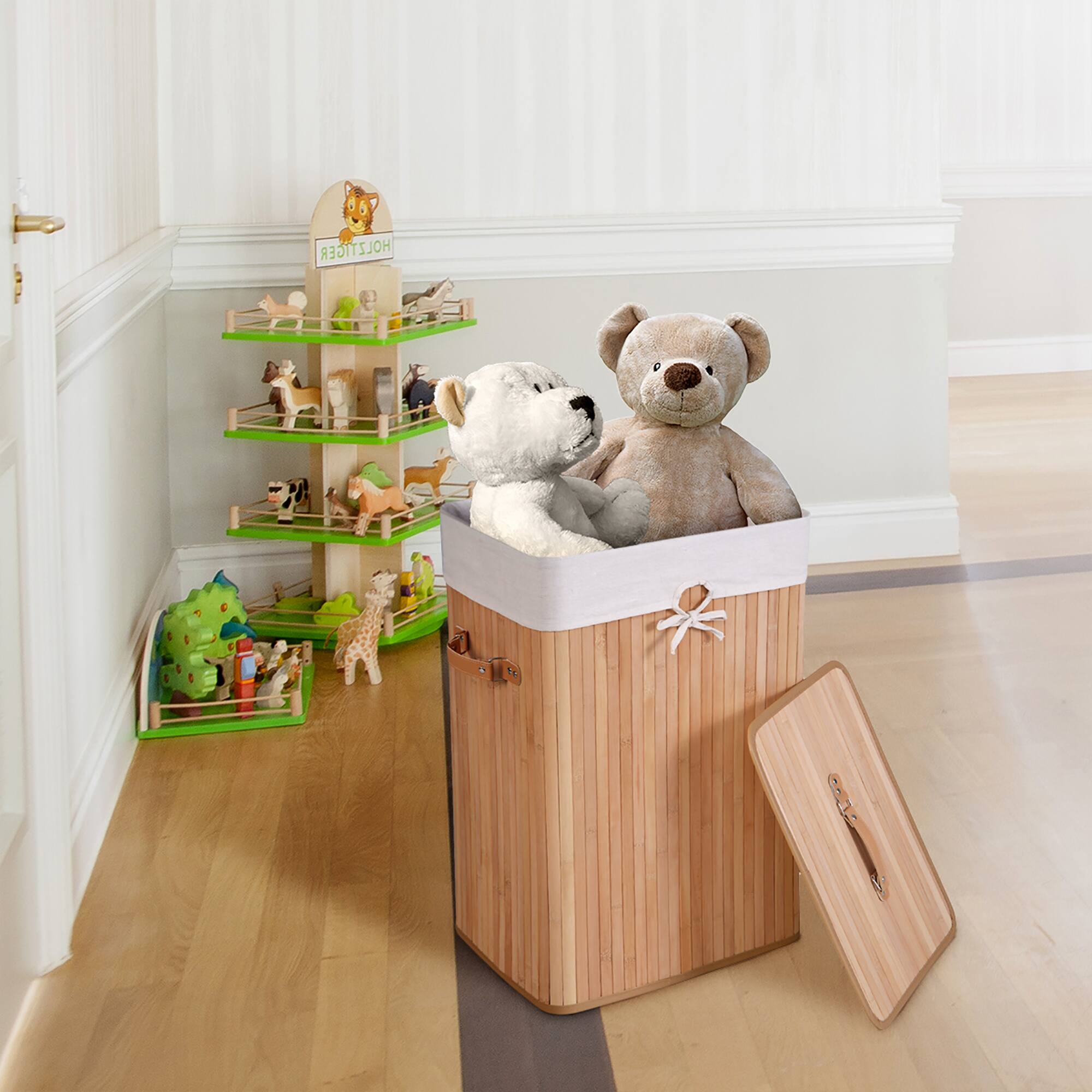 Alt View 14. Costway - Rectangle Bamboo Hamper Laundry Basket Washing Cloth Bin Bag Lid Natural - Natural/White.