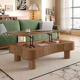 Loheer - 42 inch lift top coffee table rustic farmhouse coffee table with hidden storage - Walnut