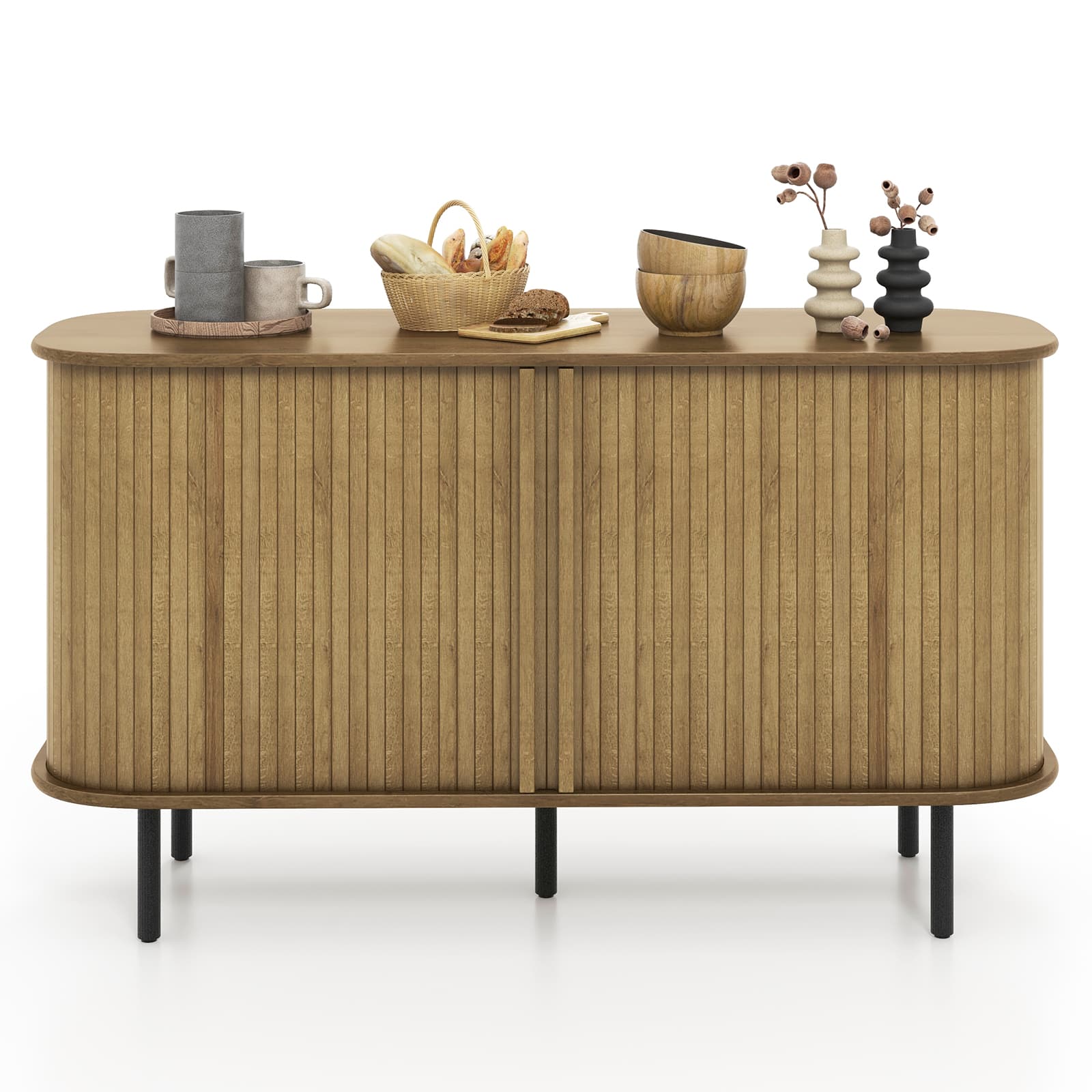 Ecooso - 47 Inch Sideboard Buffet Cabinet Organizer with Adjustable Shelves for Kitchen Dining Room Entryway - Oak