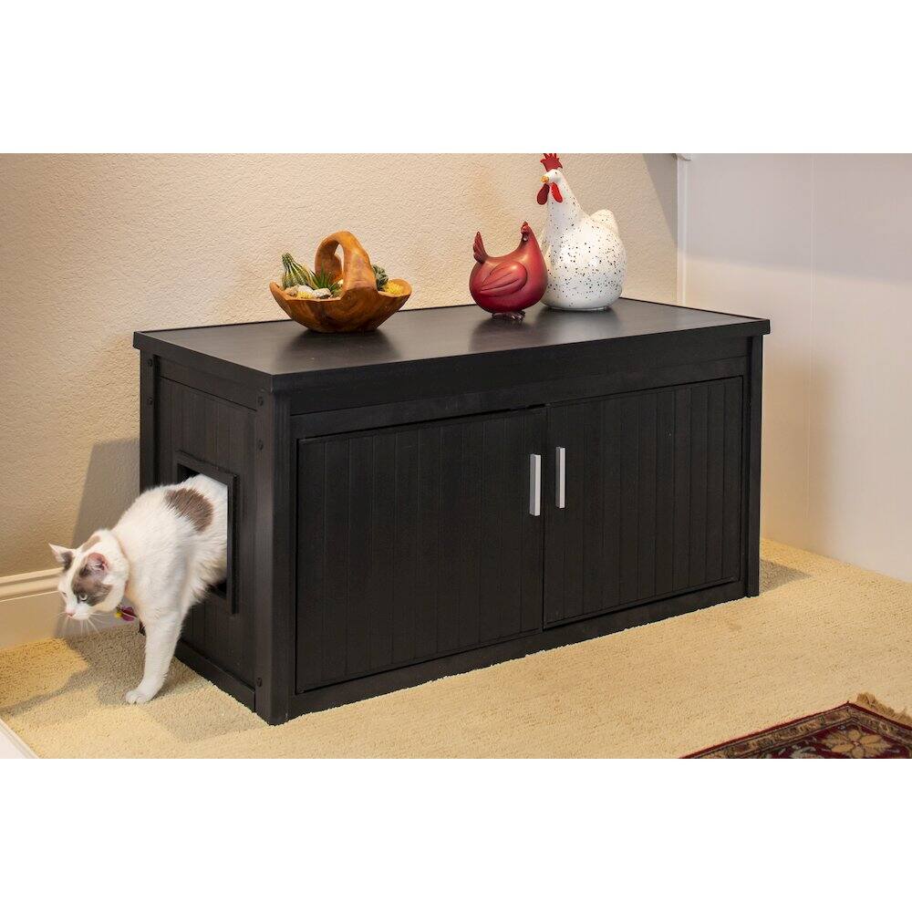 Angle. New Age Pet - ECOFLEX LitterLoo Bench Litter Box Cover Espresso - Espresso.