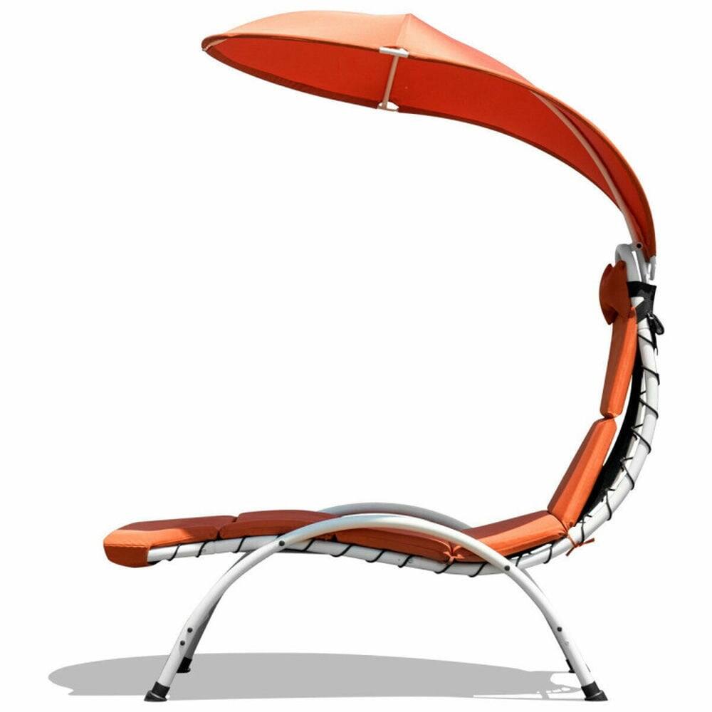 Left. Pefilos - Patio Hanging Swing Hammock Chaise Lounger with Enlarged Footpads Wide Oval Canopy, for Outdoor Patio Lounge Chair - Orange.
