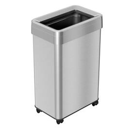 HLS Commercial - REMOVE - Open Top Trash Can with Wheels, Rectangular, 16 gal, Plastic/Stainless Steel, Silver