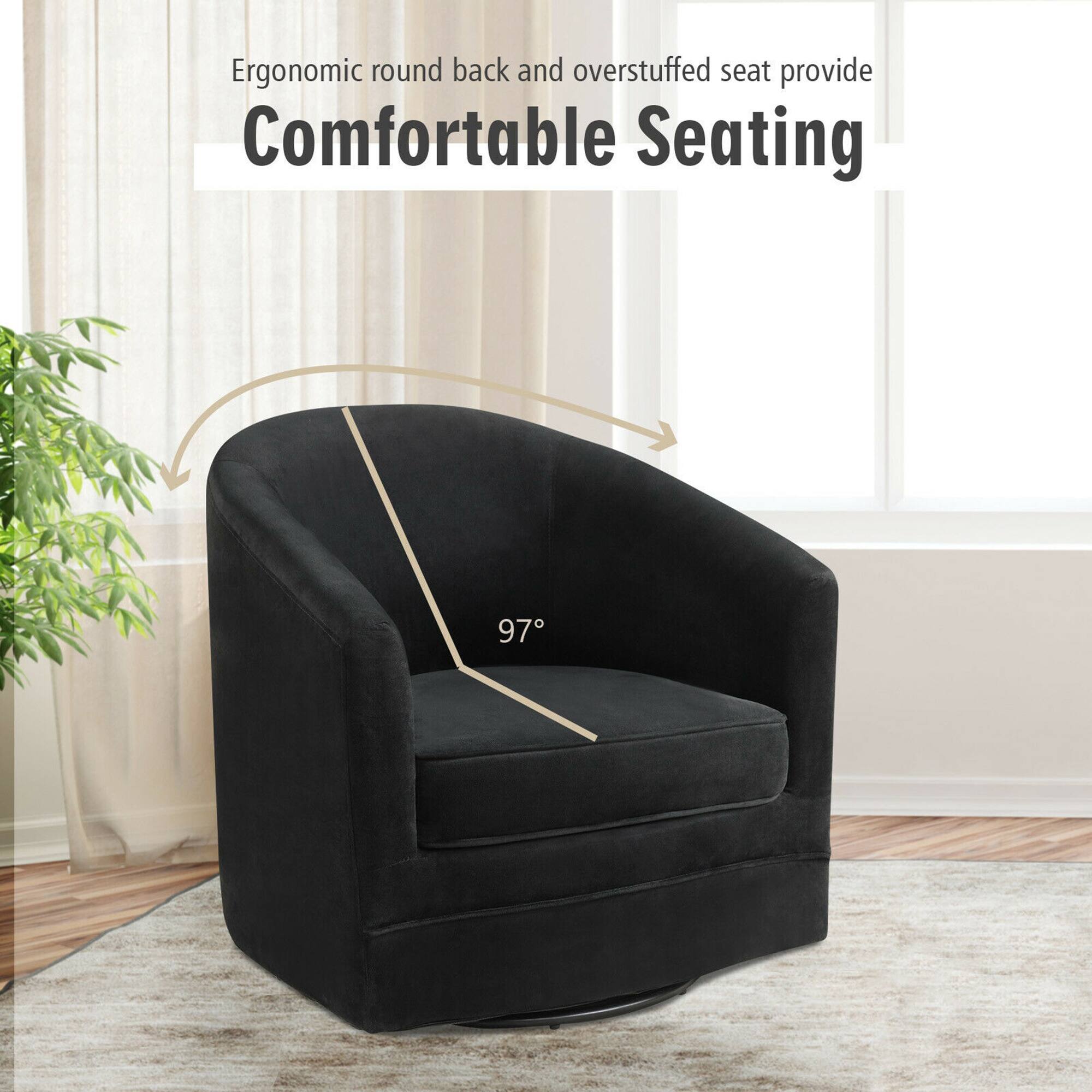 Ergonomic round back and overstuffed seat provide Comfortable Seating.