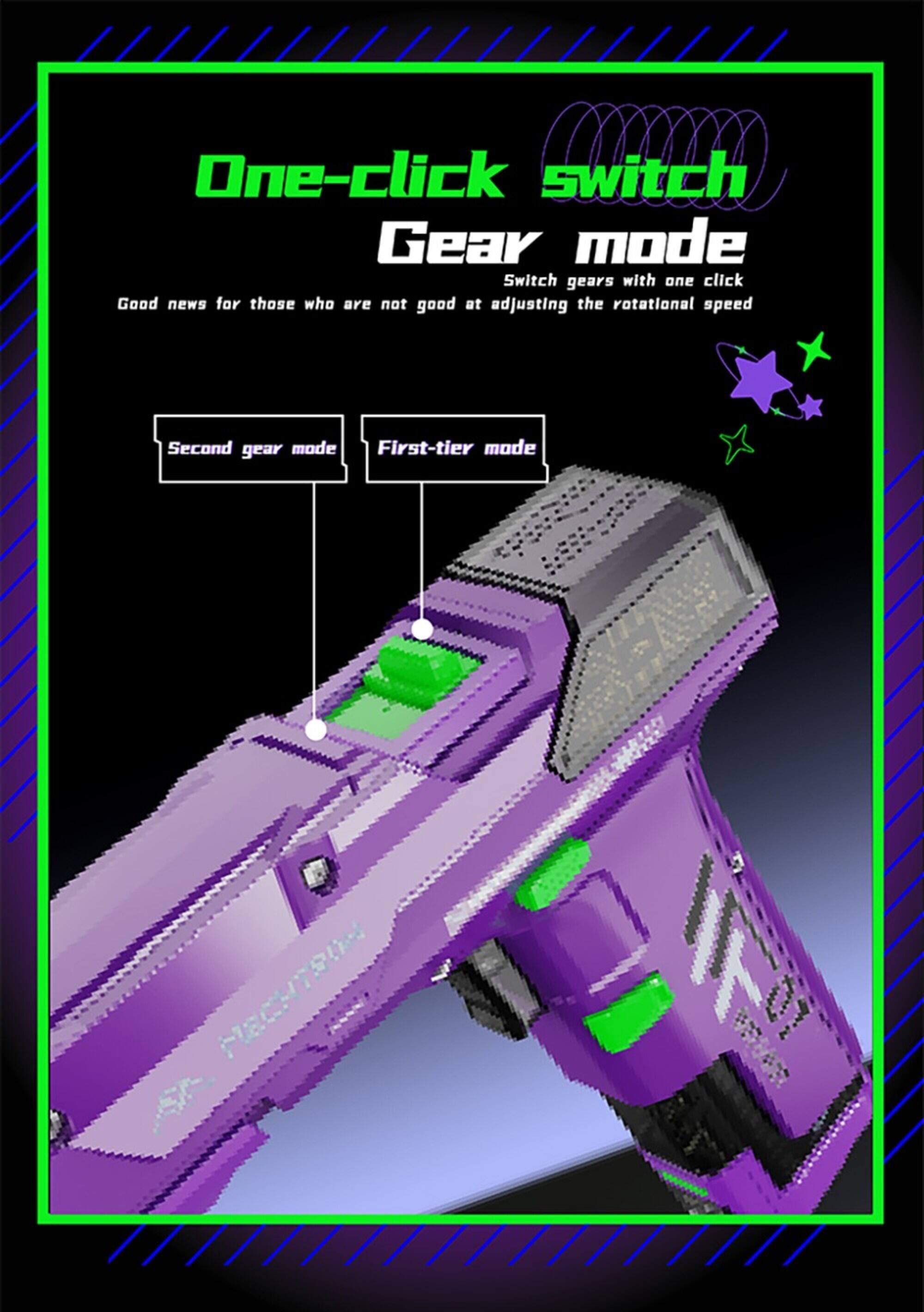 One-click switch Gear mode  
Switch gears with one click  
Good news for those who are not good at adjusting the rotational speed  

Second gear mode  
First-tier mode  

MECHTRON