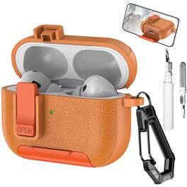Dteck - Case for Apple Airpods Pro 2nd Gen (2022) with Phone Holder & Keychain,Leather Texture Earbuds Cover for Man Women - Orange