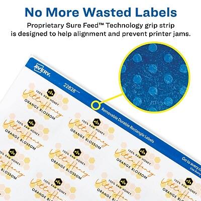 No More Wasted Labels  
Proprietary Sure Feed™ Technology grip strip is designed to help alignment and prevent printer jams.

AVERY  
100% RAW  
22828  
Vittafeny  
ORANGE HONEY BLOSSOM  
Removable Durable Rectangle Labels  
100% Durable  
Go to avery.com