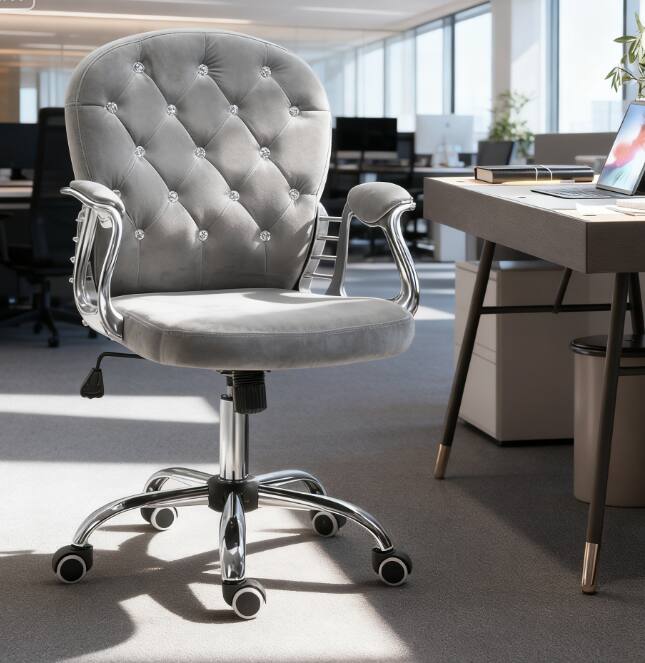 Alt View 8. Forest'nSky - Grey Luxury Tufted Office Chair for A Stylish Choice for Home & Office, Plush Comfort - Grey.