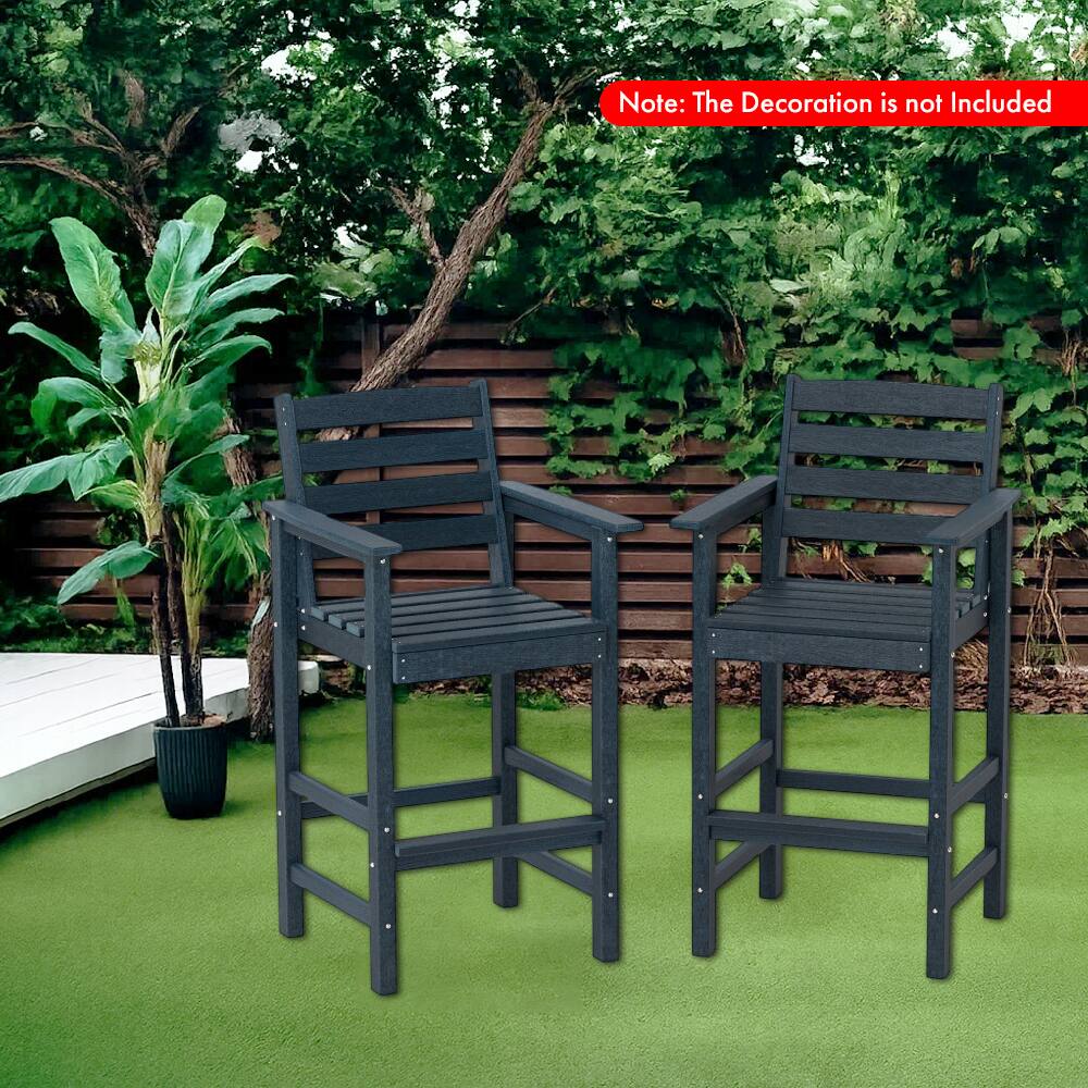 Angle. Hivvago - Set of 2 HDPE Outdoor Bar Chairs with Extra-Wide Armrests for Patio Use - Navy.