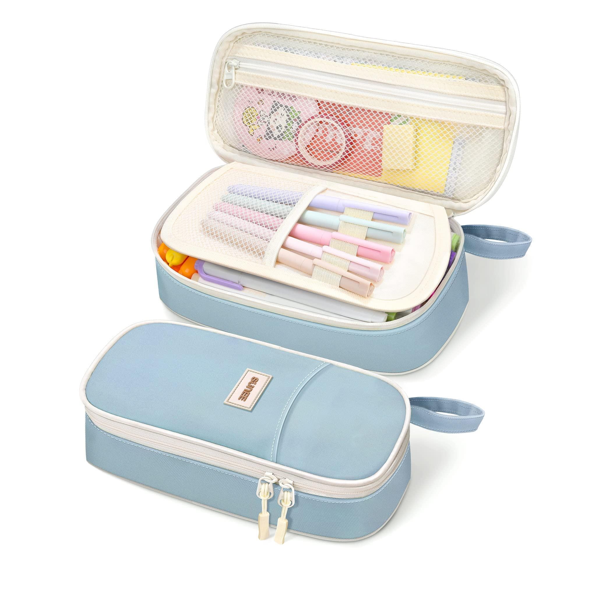 Dapper Styles - Cute Pencil Case Aesthetic Pen Pouch Colored Bag With Zipper Stationery Storage And Organizer School Supplies For Tee - Pink