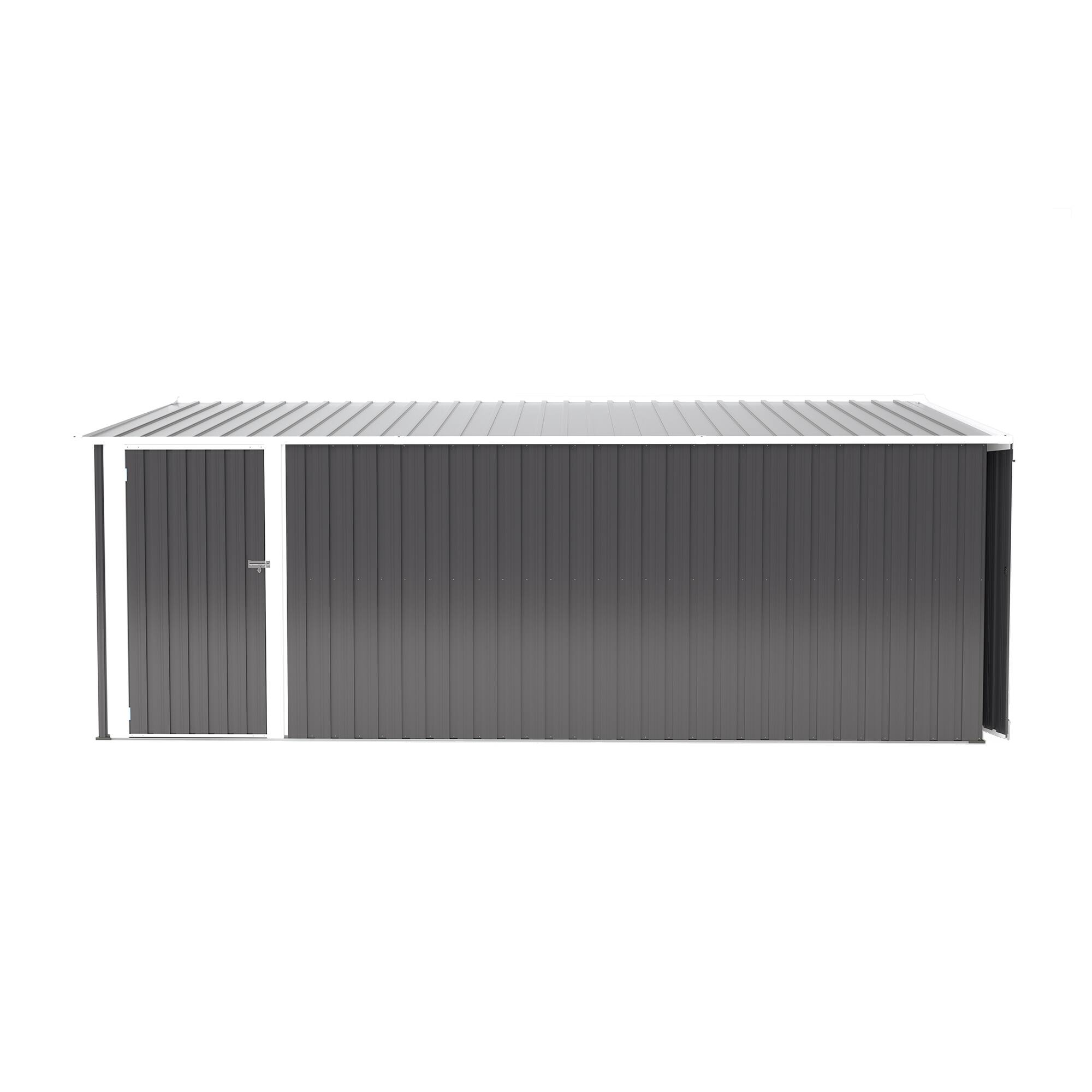 Alt View 7. Mondawe - 10×14 FT Outdoor Storage Shed with 3 Lockable Doors,4 Air Vents & Sloped Roof - Dark Gray.