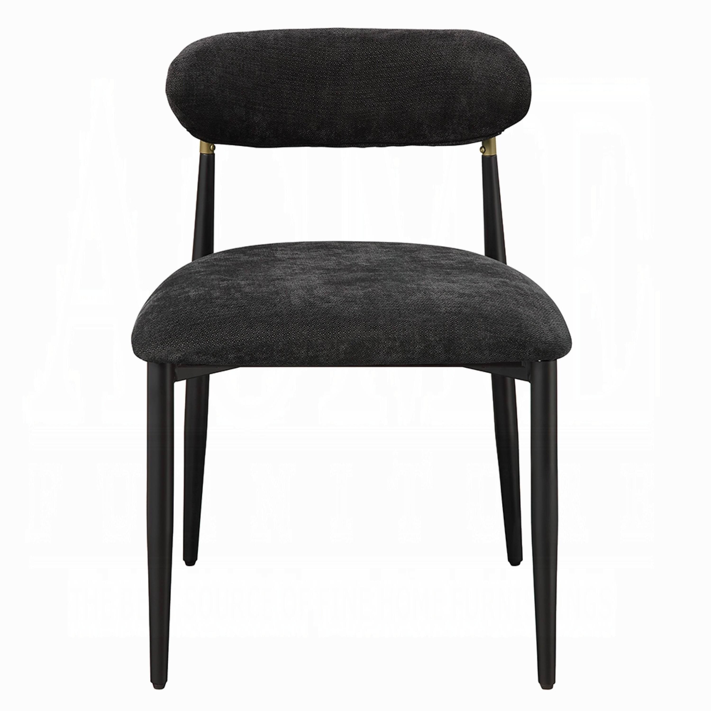 Alt View 1. Manhattan Lane - Vonn Side Dining Chair Set of 2, Black Chenille, Curved, Metal Legs - Black, Gold.