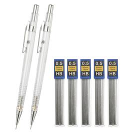 Unique Bargains - 2pcs Mech Pencil 0.5mm, Lead Holder Fine Point Plastic w/ Eraser, 4pcs Refills, for Drawing, Sketching - White