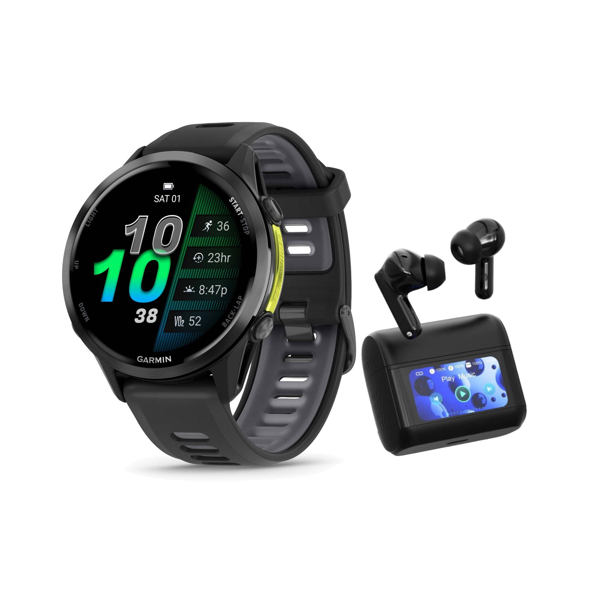 SAT 01 LIGHT START 10 36 STOP 23hr UP 10 8:47p LAP DOWN 38 VO2 52 BACK-LAP GARMIN 100% 100% Play Music