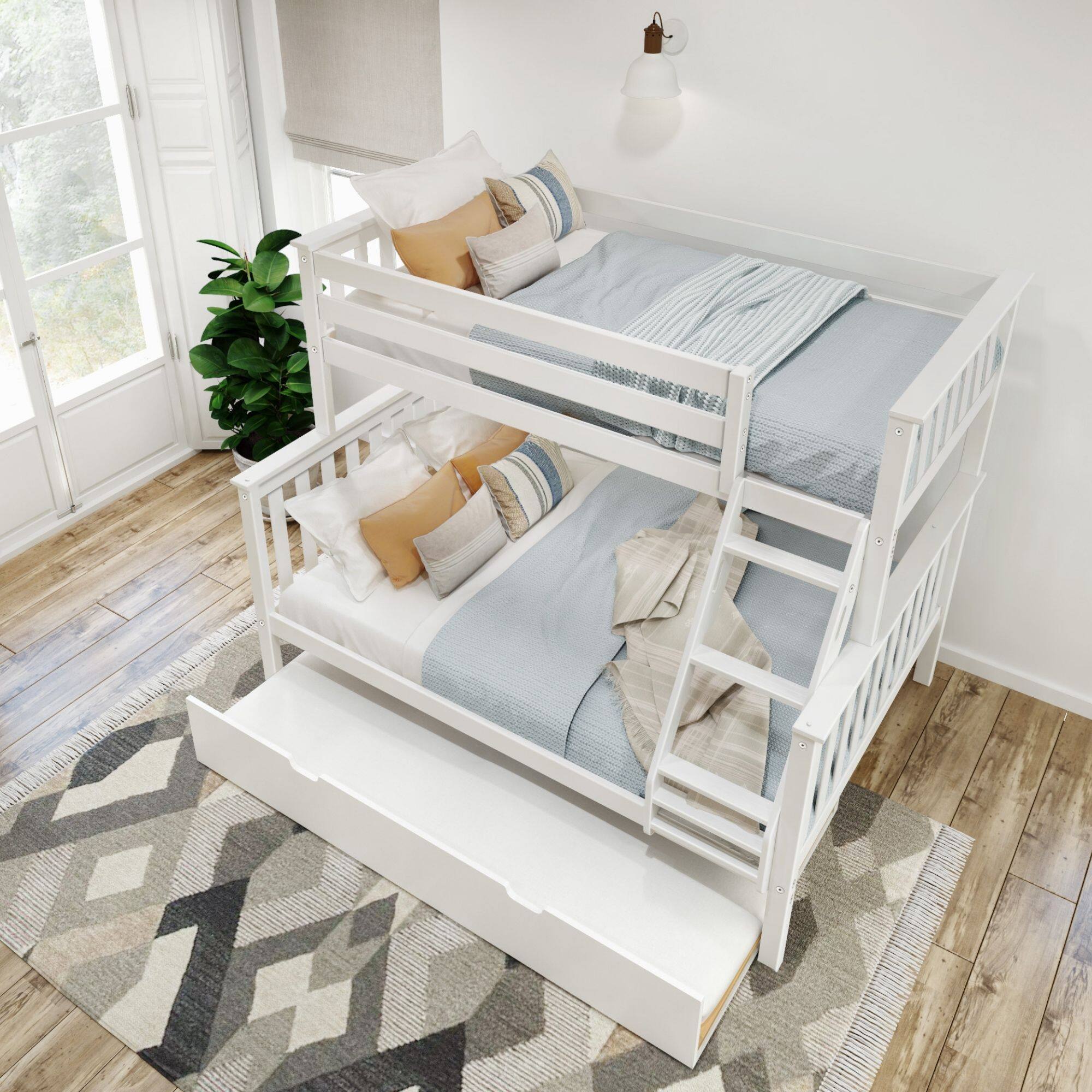 Alt View 5. Plank+Beam - Classic Twin over Full Bunk Bed Bed + Trundle, White - White.