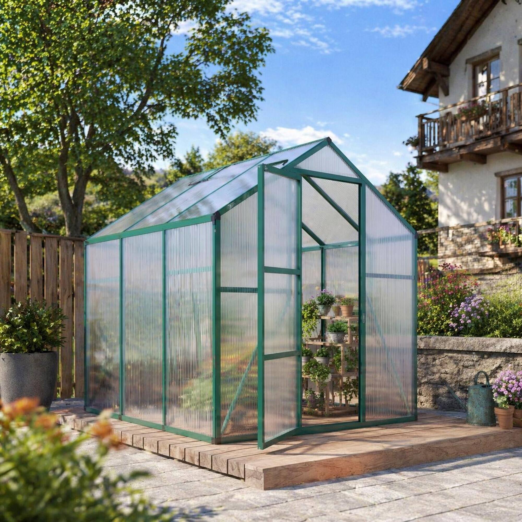 Alt View 2. RYHNUYNE - 6x8 ft Polycarbonate Greenhouse, Heavy Duty Aluminum Frame, Walk-in Garden Kit, All Season.