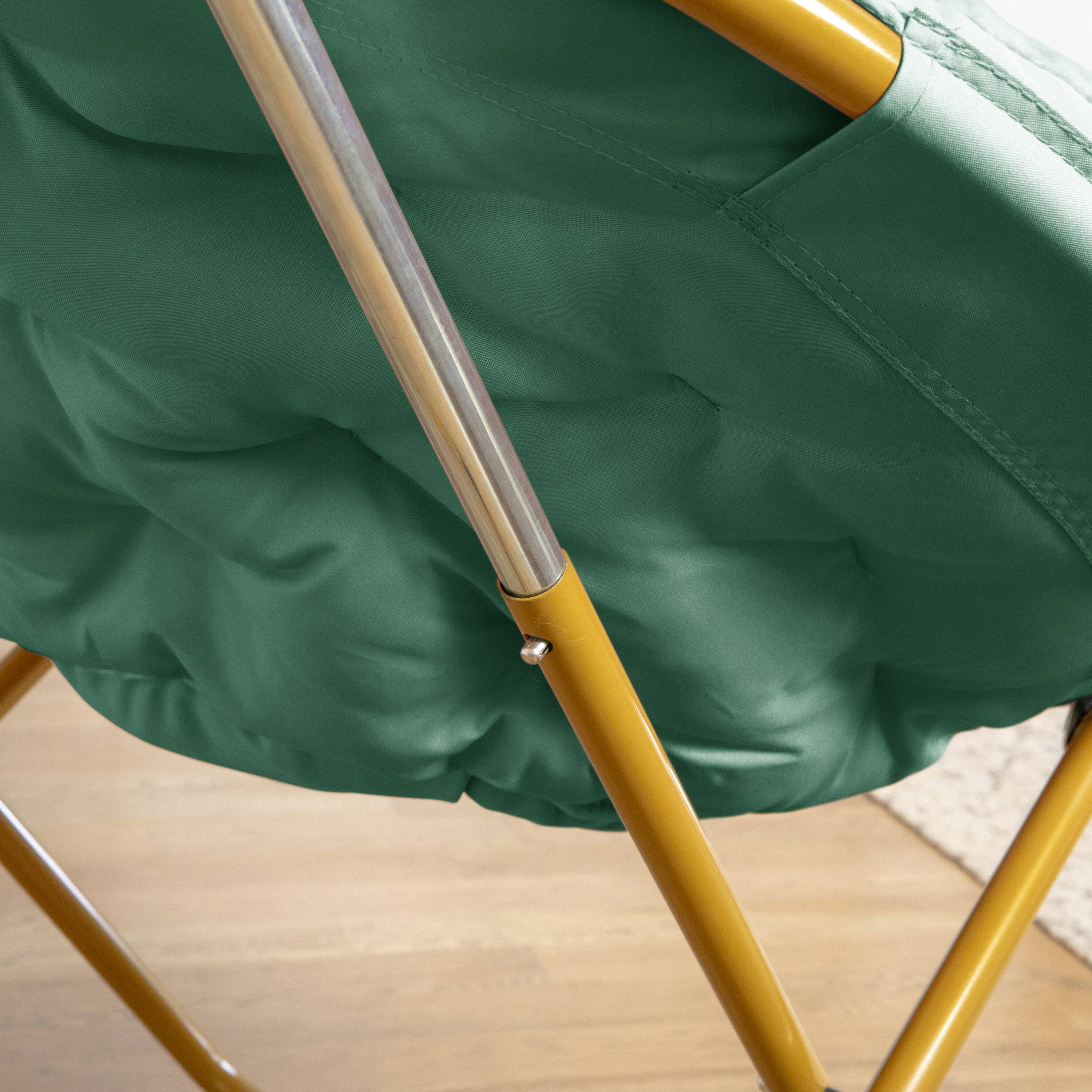 Alt View 2. Flash Furniture - Gwen 38" Oversize Portable Faux Fur Folding Saucer Moon Chair for Dorm and Bedroom, Emerald Faux Fur/Soft Gold Frame - Green.