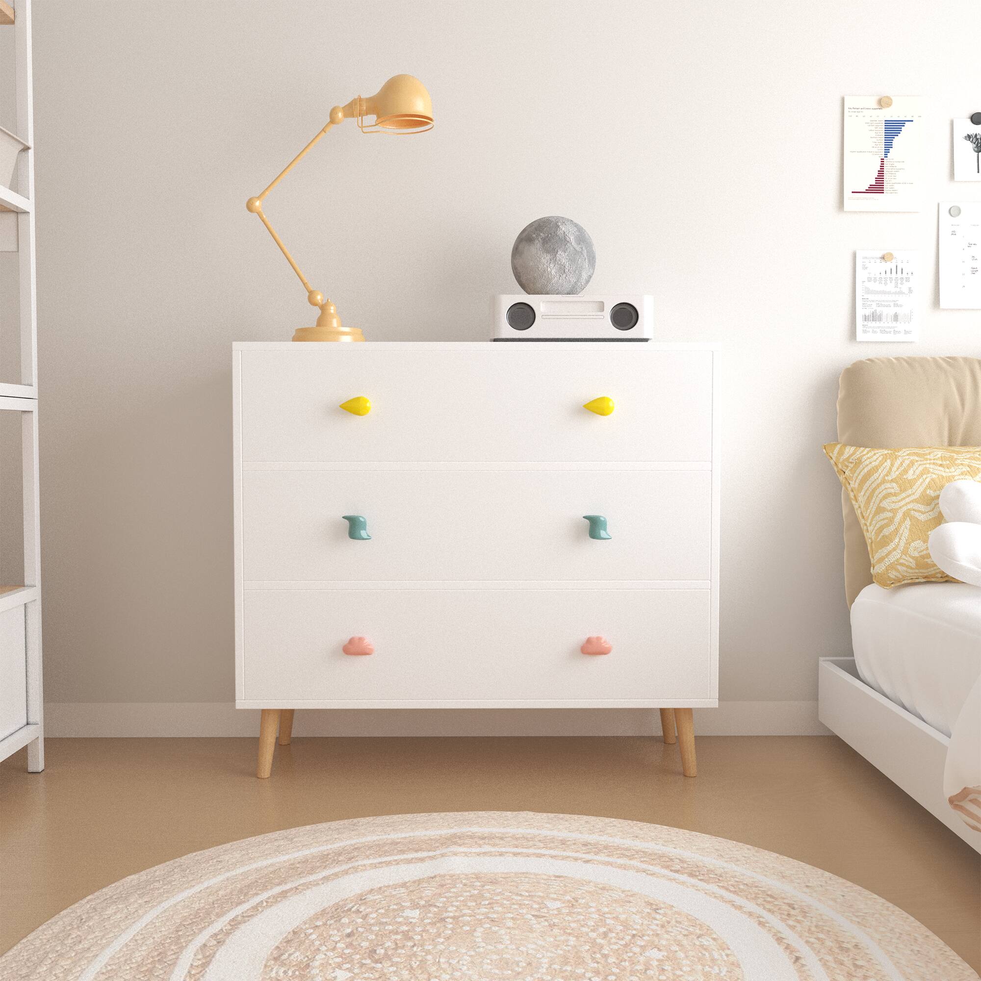 Left. Z-Edge - Kids 3 Drawer Dresser, Baby Nightstand for Bedroom, Storage Cabinet for Toddler Child for Living Room, Toddler Room - White.