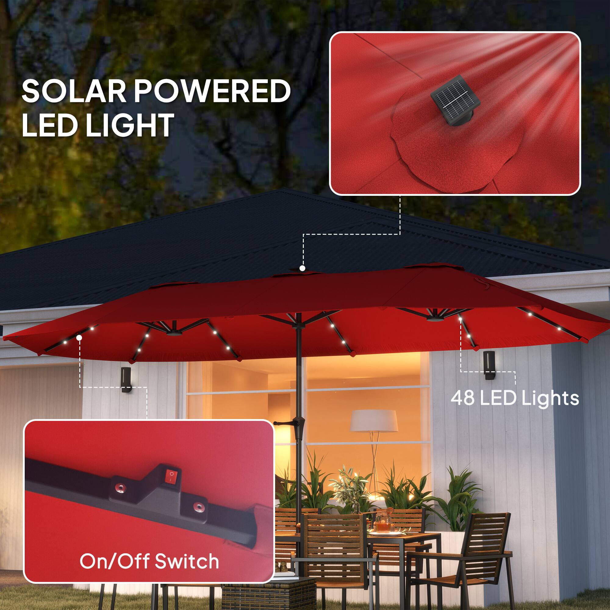 SOLAR POWERED LED LIGHT
48 LED Lights
On/Off Switch